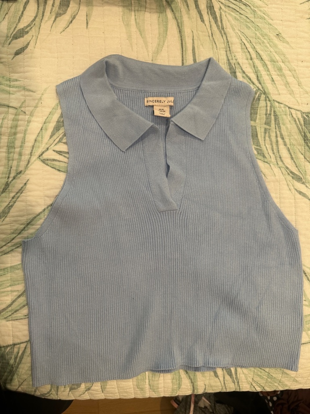 Sincerly Jules Pastel Blue Ribbed Sleeveless Polo Tank